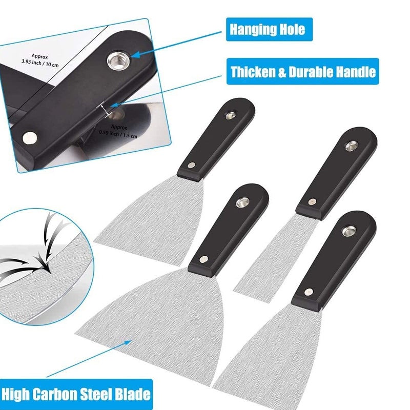 QEES 7 PCS Drywall Paint Scraper Tools with Storage Bag,Spackle Drywall Putty Knife Set,Stainless Steel Spackling Taping Knife Tool for Repairing,Removing Wallpaper,Applying Putty,Mud, Plaster Scraping - Image 4